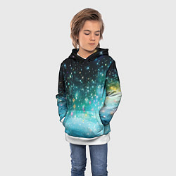 Толстовка-худи детская Бирюзовые блестки фон, цвет: 3D-белый — фото 2