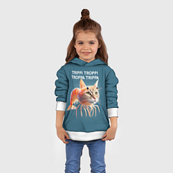 Толстовка-худи детская Trippi troppi troppa trippa - brainrot cat meme, цвет: 3D-белый — фото 2