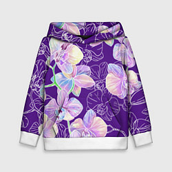 Толстовка-худи детская Японские акварельные орхидеи, цвет: 3D-белый