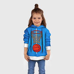 Толстовка-худи детская Кольцо с баскетбольным мячом на синем, цвет: 3D-белый — фото 2