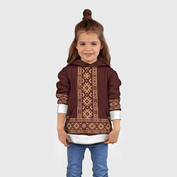 Толстовка-худи детская Золотой узор на бордовом - вышиванка рубаха, цвет: 3D-белый — фото 2