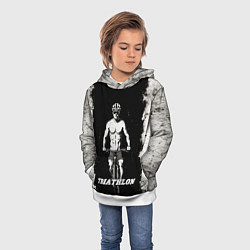 Толстовка-худи детская Триатлонист на черно-белом, цвет: 3D-белый — фото 2