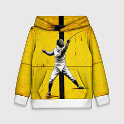 Толстовка-худи детская Фехтование с рапирой на желтом, цвет: 3D-белый