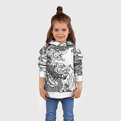 Толстовка-худи детская Татуировка дракона на белом, цвет: 3D-белый — фото 2
