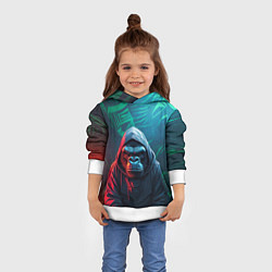 Толстовка-худи детская Горилла в капюшоне, цвет: 3D-белый — фото 2