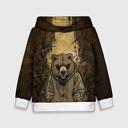 Толстовка-худи детская Спортивный мишка, цвет: 3D-белый