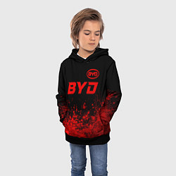 Толстовка-худи детская BYD - red gradient посередине, цвет: 3D-черный — фото 2