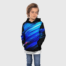 Толстовка-худи детская Синии кисти краски на черном, цвет: 3D-белый — фото 2