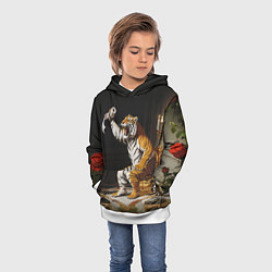 Толстовка-худи детская Тигр сидит на золотом унитазе сердится, цвет: 3D-белый — фото 2