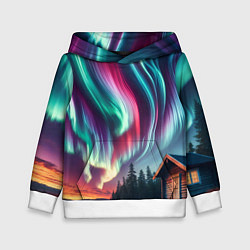 Толстовка-худи детская Разноцветное полярное сияние, цвет: 3D-белый