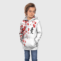 Толстовка-худи детская Сакура с иероглифом Любовь, цвет: 3D-белый — фото 2