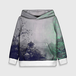 Толстовка-худи детская Рыбацкий домик на берегу озера, цвет: 3D-белый