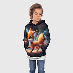 Толстовка-худи детская Лиса бежит по космическому простору, цвет: 3D-белый — фото 2