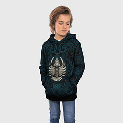 Толстовка-худи детская Мистические вороны воины - орнамент татуировка, цвет: 3D-черный — фото 2