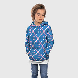 Толстовка-худи детская Синяя розовая с белым плитка, цвет: 3D-белый — фото 2