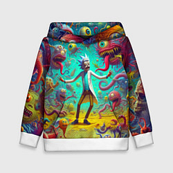 Толстовка-худи детская Рик Санчес в компании отвязных чудищ - нейроарт фа, цвет: 3D-белый