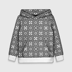 Толстовка-худи детская Черно белый кружевной узор, цвет: 3D-белый