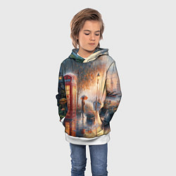 Толстовка-худи детская Красная телефонная будка на набережной, цвет: 3D-белый — фото 2