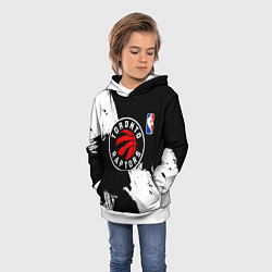 Толстовка-худи детская Торонто Рэпторс - черно белые брызги, цвет: 3D-белый — фото 2