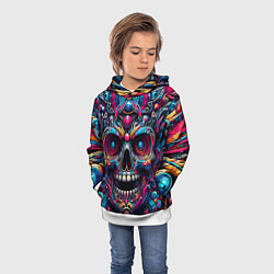 Толстовка-худи детская Colorful cyber skull - pattern, цвет: 3D-белый — фото 2