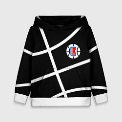 Толстовка-худи детская Клипперс - текстура черного мяча, цвет: 3D-белый