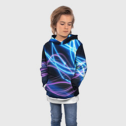Толстовка-худи детская Неоновая абстракция на темном, цвет: 3D-белый — фото 2