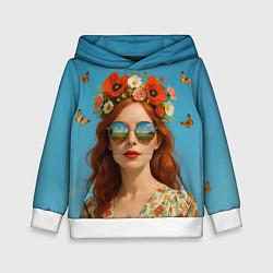 Толстовка-худи детская Девушка в очках, цвет: 3D-белый