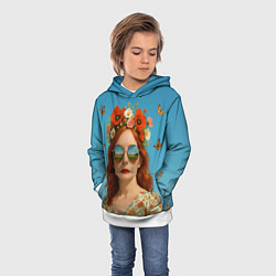 Толстовка-худи детская Девушка в очках, цвет: 3D-белый — фото 2