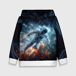 Толстовка-худи детская Космонавт парит в космосе среди звезд, цвет: 3D-белый