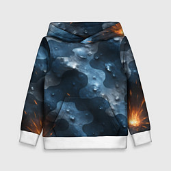 Толстовка-худи детская Синий камуфляж с каплями, цвет: 3D-белый