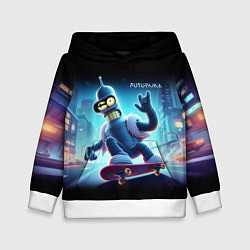 Толстовка-худи детская Bender is a skateboarder in neon street - ai art, цвет: 3D-белый