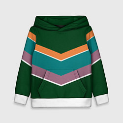 Толстовка-худи детская Тёмный зелёный с полосами, цвет: 3D-белый