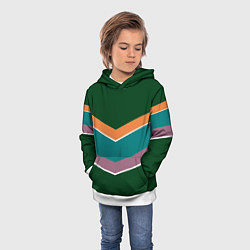 Толстовка-худи детская Тёмный зелёный с полосами, цвет: 3D-белый — фото 2