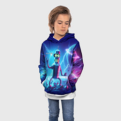 Толстовка-худи детская Bender on neon planet - ai art fantasy, цвет: 3D-белый — фото 2