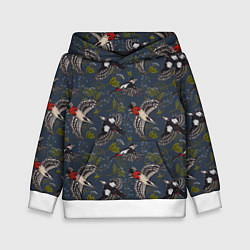 Толстовка-худи детская Дятлы и цветы, цвет: 3D-белый