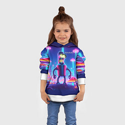 Толстовка-худи детская Робот-сгибальщик Бендер в неоновом грибном мегапол, цвет: 3D-белый — фото 2