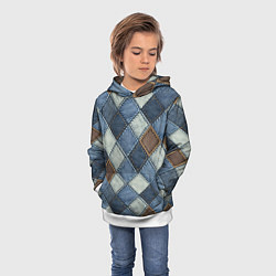 Толстовка-худи детская Джинсовый пэчворк ромбовый узор, цвет: 3D-белый — фото 2