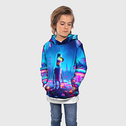 Толстовка-худи детская Бендер на сказочной неоновой грибной планете - ней, цвет: 3D-белый — фото 2