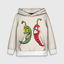 Толстовка-худи детская Мультяшные чили перцы безумные, цвет: 3D-белый