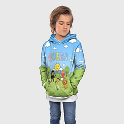 Толстовка-худи детская Queen мультяшный стиль на поляне, цвет: 3D-белый — фото 2