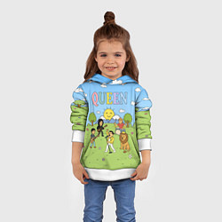 Толстовка-худи детская Queen мультяшный стиль на поляне, цвет: 3D-белый — фото 2