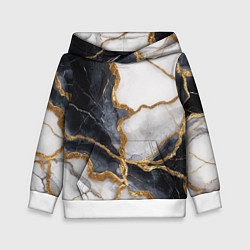 Толстовка-худи детская Мрамор белый и черный с золотом, цвет: 3D-белый