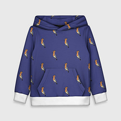 Толстовка-худи детская Клевая птица удод на фиолетовом фоне, цвет: 3D-белый