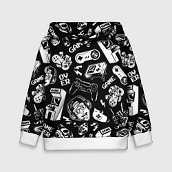 Толстовка-худи детская Retro gamer pattern, цвет: 3D-белый