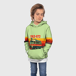 Толстовка-худи детская Ретро автобус ПАЗ-672 поп-арт, цвет: 3D-белый — фото 2