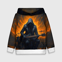 Толстовка-худи детская Гитарист играющий в пламени, цвет: 3D-белый