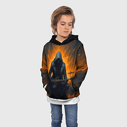 Толстовка-худи детская Гитарист играющий в пламени, цвет: 3D-белый — фото 2