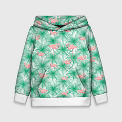Толстовка-худи детская Фламинго и тропики, цвет: 3D-белый