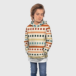 Толстовка-худи детская Пиксели и полосы орнамент осенний рябиновый, цвет: 3D-белый — фото 2