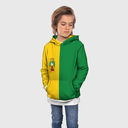 Толстовка-худи детская Новокузнецк, зелёно-жёлтый, герб и надпись на спин, цвет: 3D-белый — фото 2